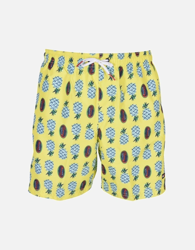 Pineapples Print Boys Swim Shorts, Yellow