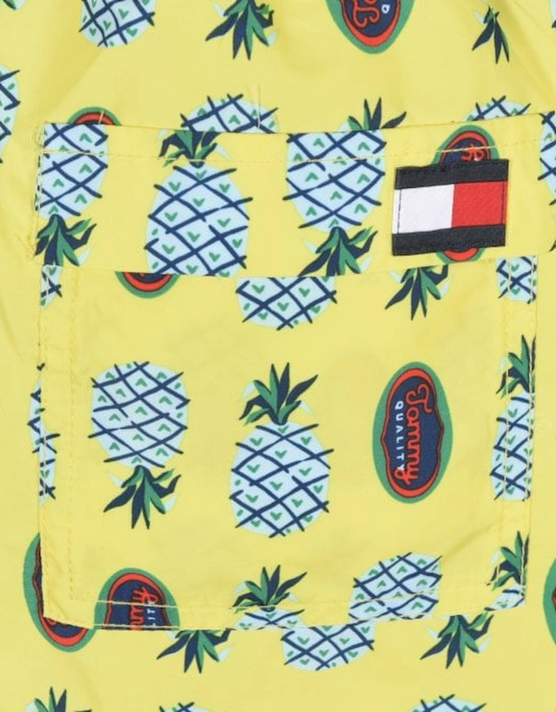 Pineapples Print Boys Swim Shorts, Yellow