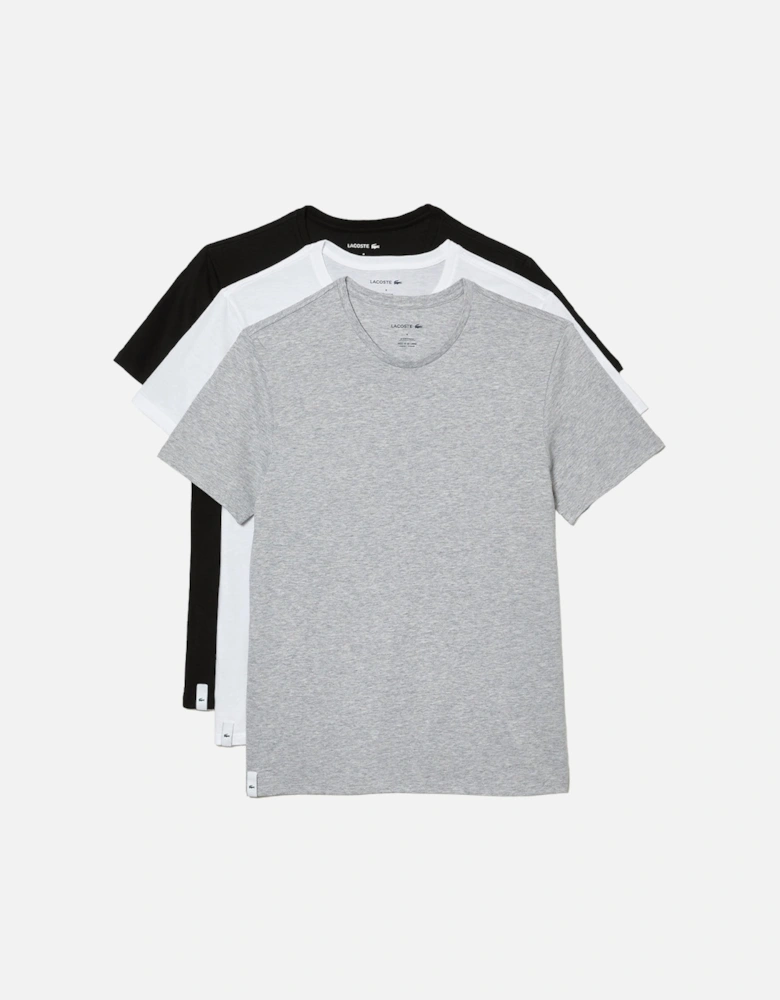 3-Pack Crew-Neck Cotton T-Shirts, Black/Grey/White