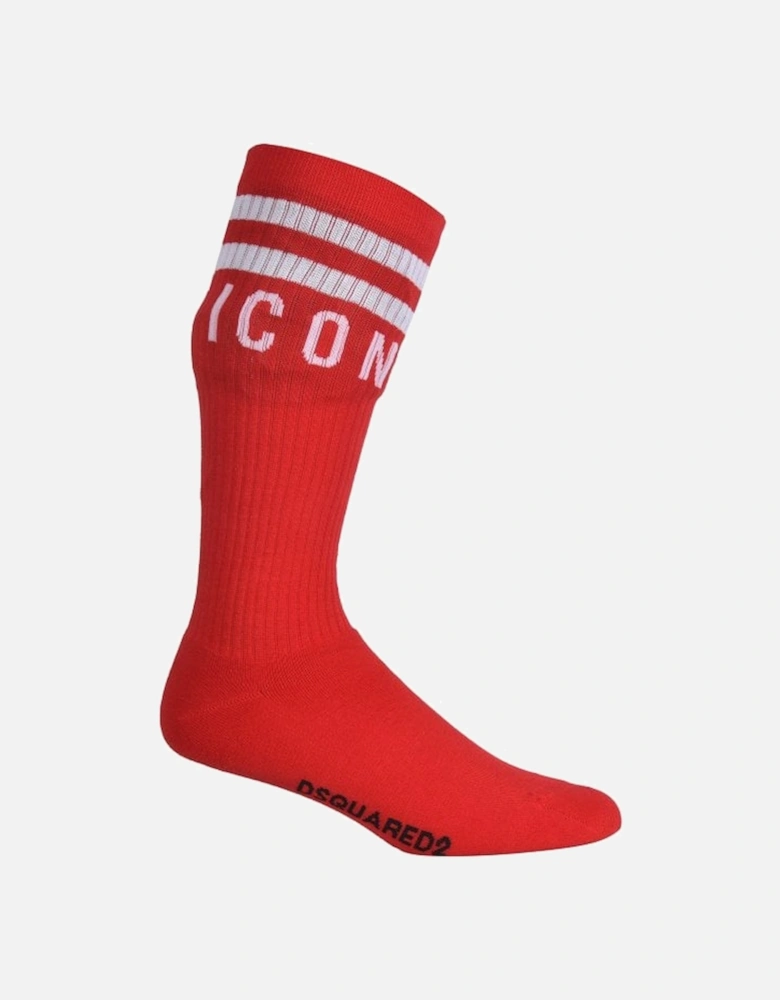 ICON Stripes Logo Sports Socks, Red/white