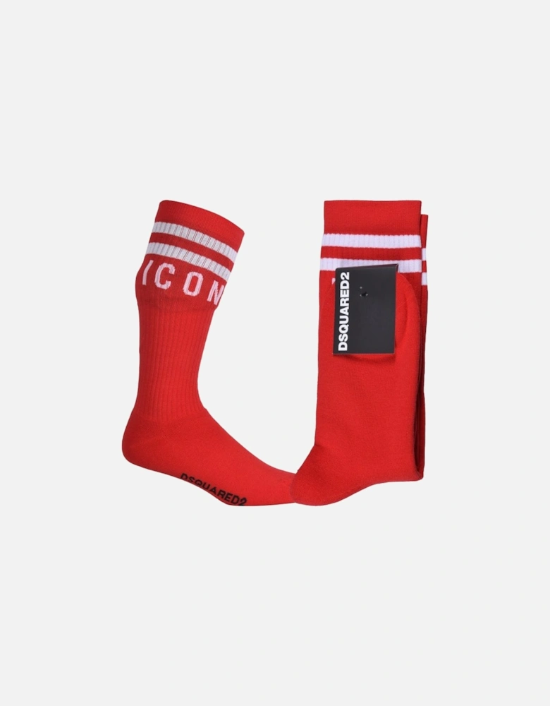 ICON Stripes Logo Sports Socks, Red/white
