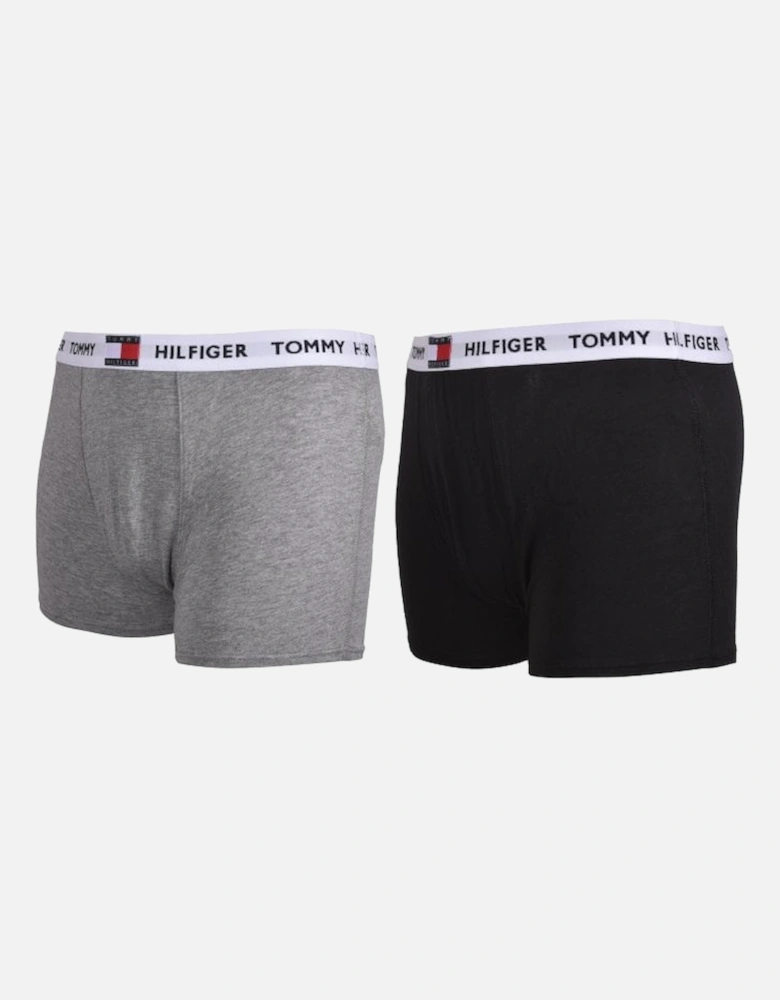 2-Pack Recycled Cotton Luxe Logo Boys Boxer Trunks, Black/Grey