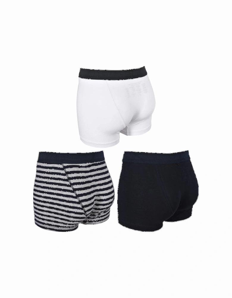 3-Pack Stretch Cotton Striped Boxer Trunks, Navy/White/Grey