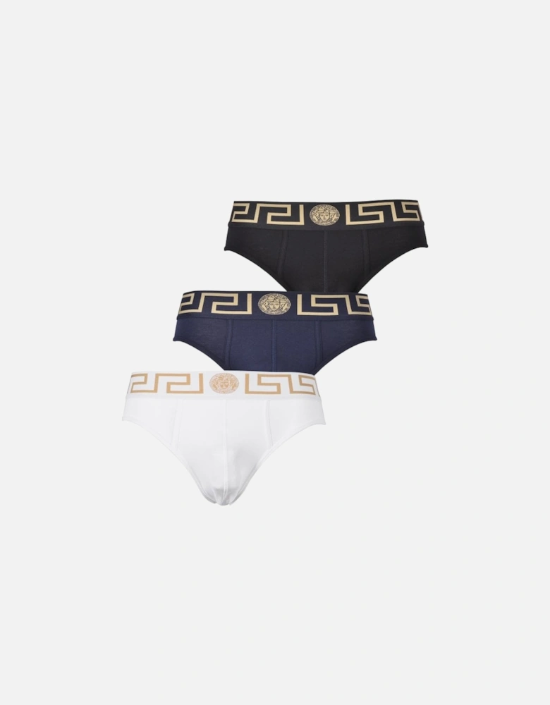 3-Pack Iconic Greca Low-Rise Briefs, Black/White/Navy