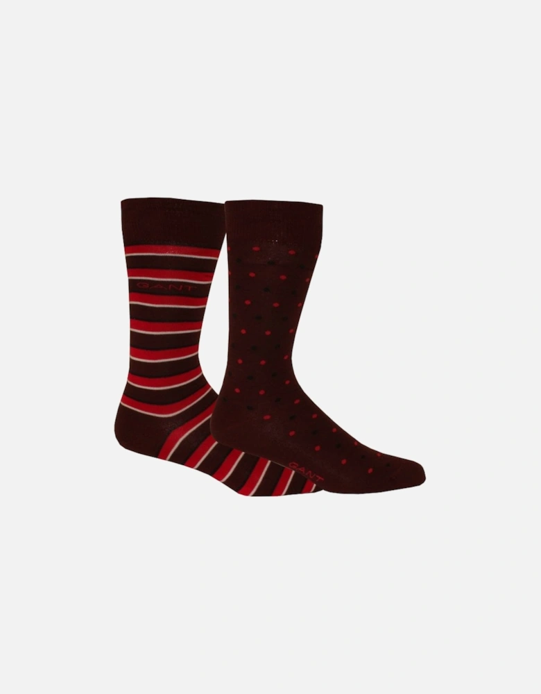 2-Pack Spots & Stripes Socks Gift Box, Burgundy