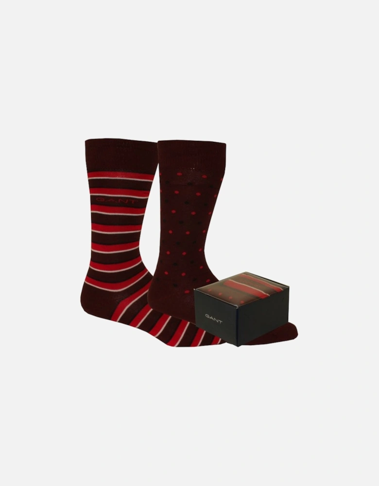 2-Pack Spots & Stripes Socks Gift Box, Burgundy