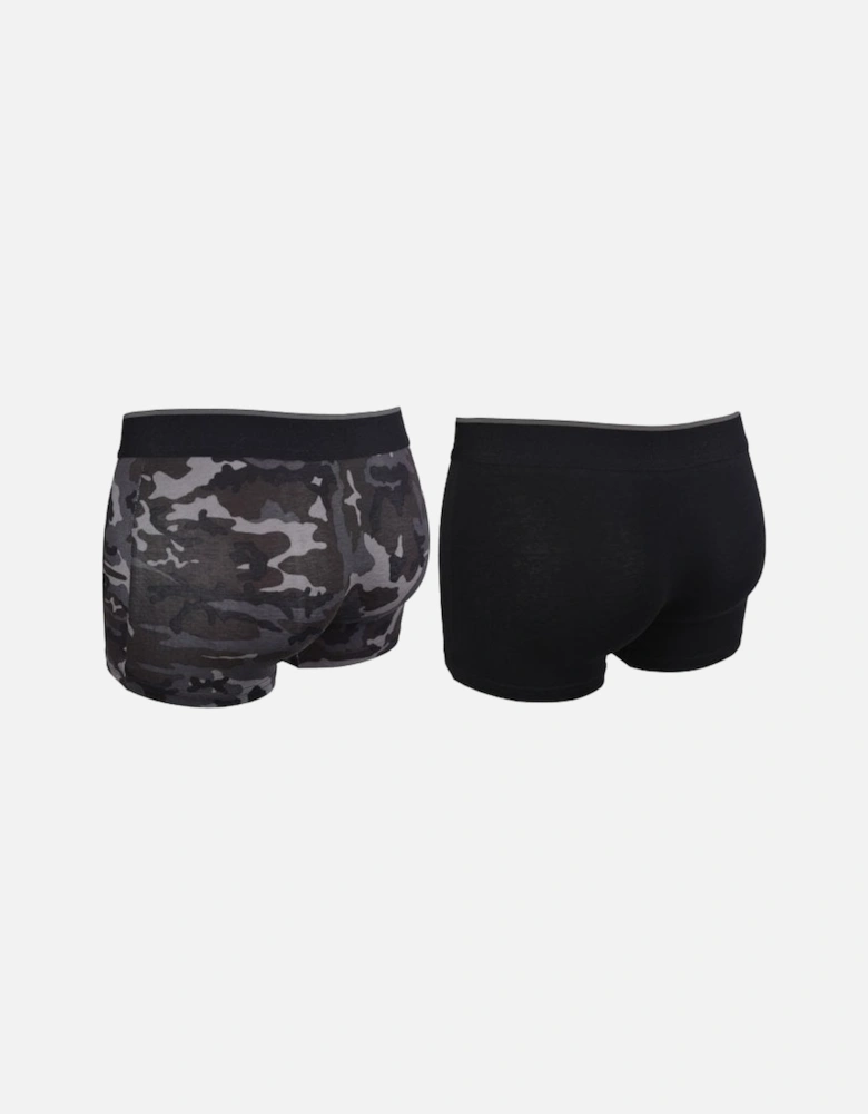 2-Pack Camo Print Boxer Trunks, Black/grey