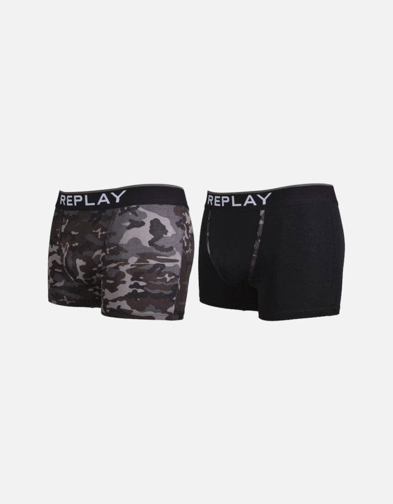 2-Pack Camo Print Boxer Trunks, Black/grey