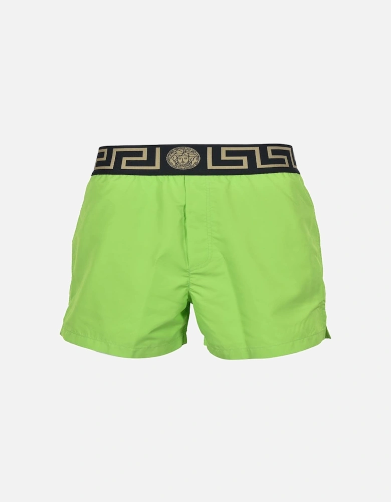 Iconic Greca Luxe Swim Shorts, Lime/black/gold