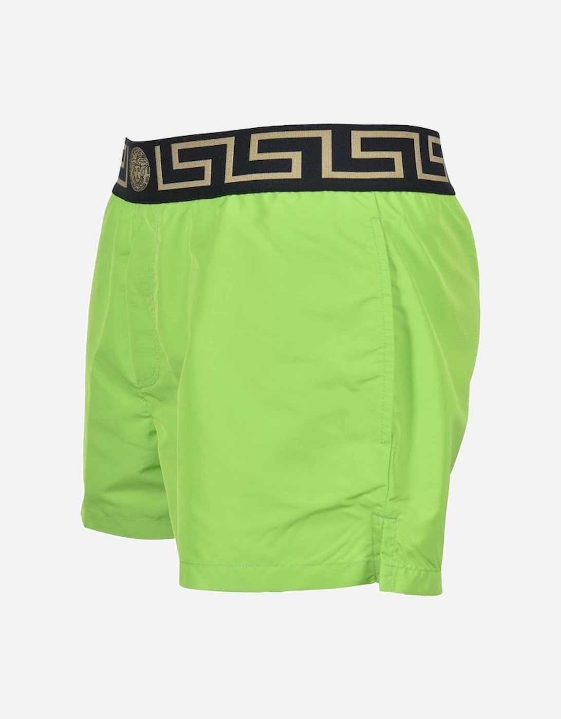 Iconic Greca Luxe Swim Shorts, Lime/black/gold