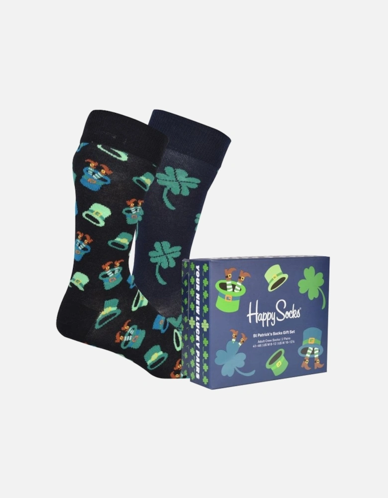 2-Pack St Patrick's Socks Gift Box, Navy/Black