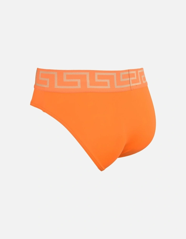 Iconic Greca Luxe Swim Briefs, Orange/gold
