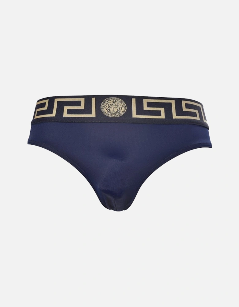 Iconic Greca Luxe Swim Briefs, Navy/gold
