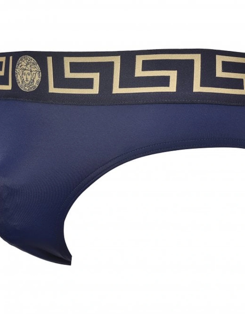 Iconic Greca Luxe Swim Briefs, Navy/gold