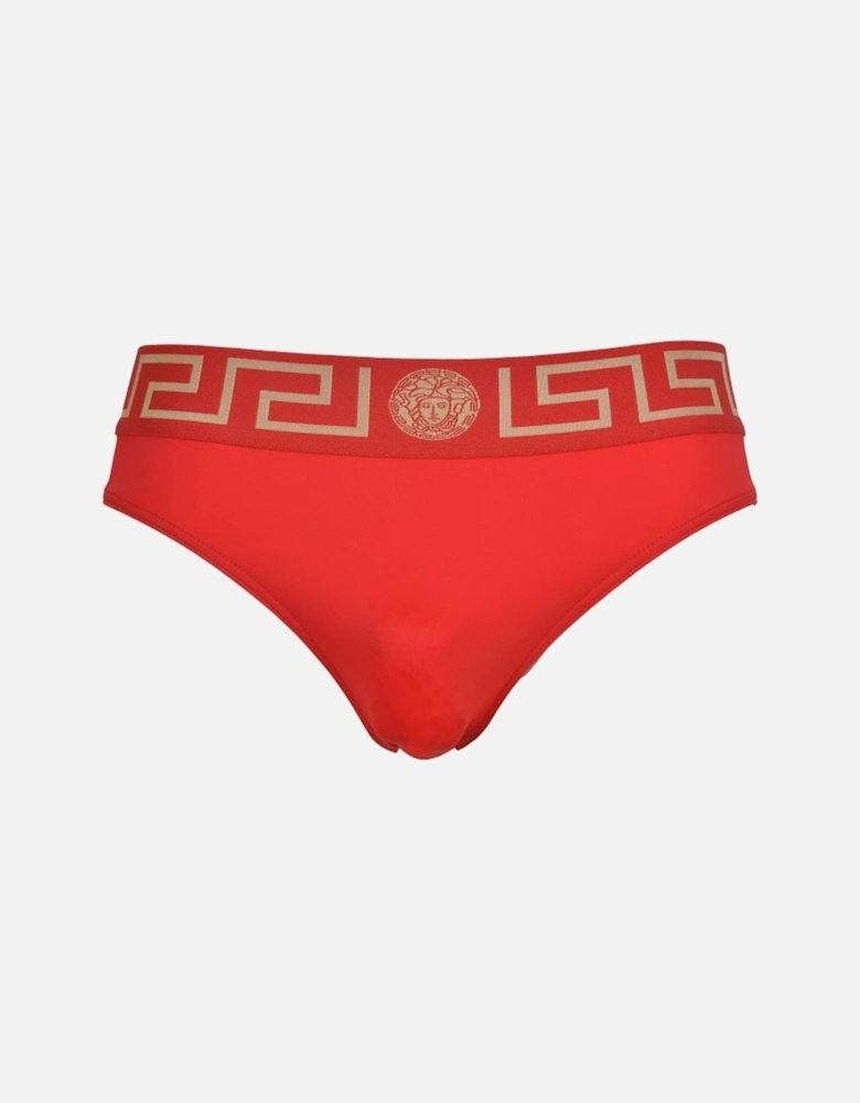 Iconic Luxe Swim Briefs, Red/gold