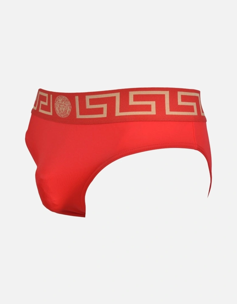Iconic Greca Luxe Swim Briefs, Red/gold