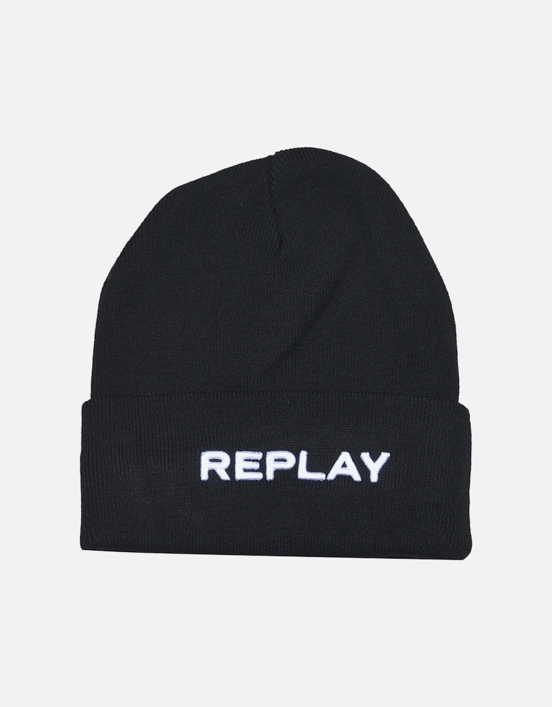 Embroidered Logo Beanie Hat, Black