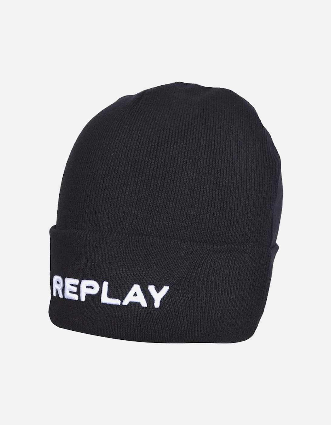 Embroidered Logo Beanie Hat, Black