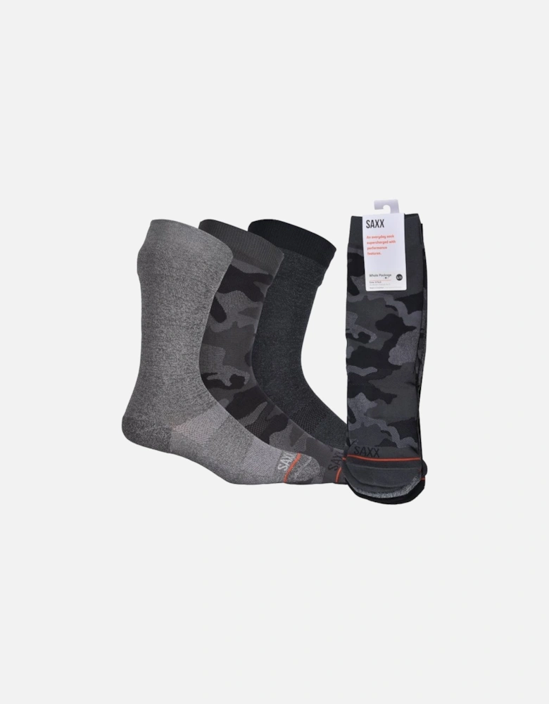 3-Pack Whole Package Camo & Solid Socks, Black/Grey