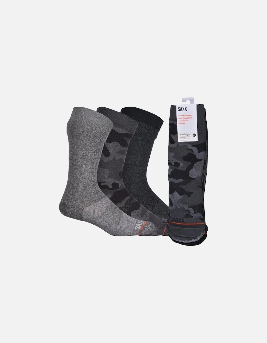 3-Pack Whole Package Camo & Solid Socks, Black/Grey, 8 of 7