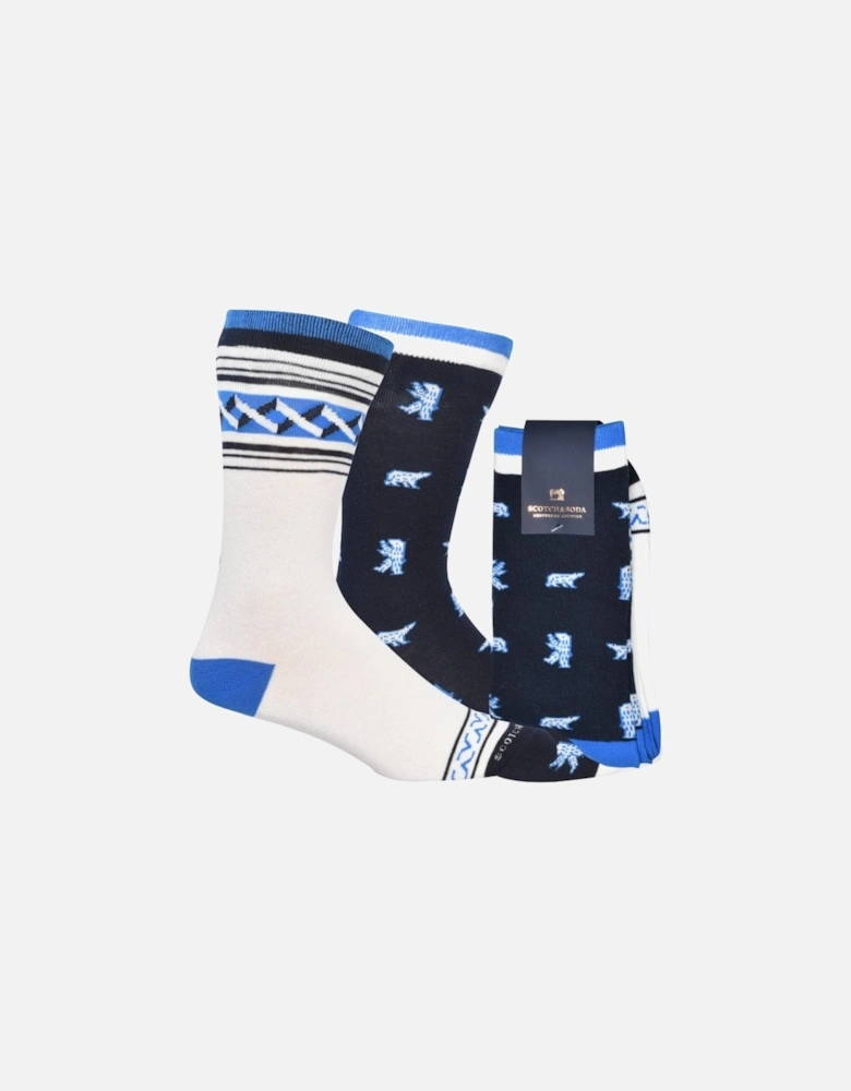 2-Pack Polar Bear and Fair Isle Socks, Navy/Cream