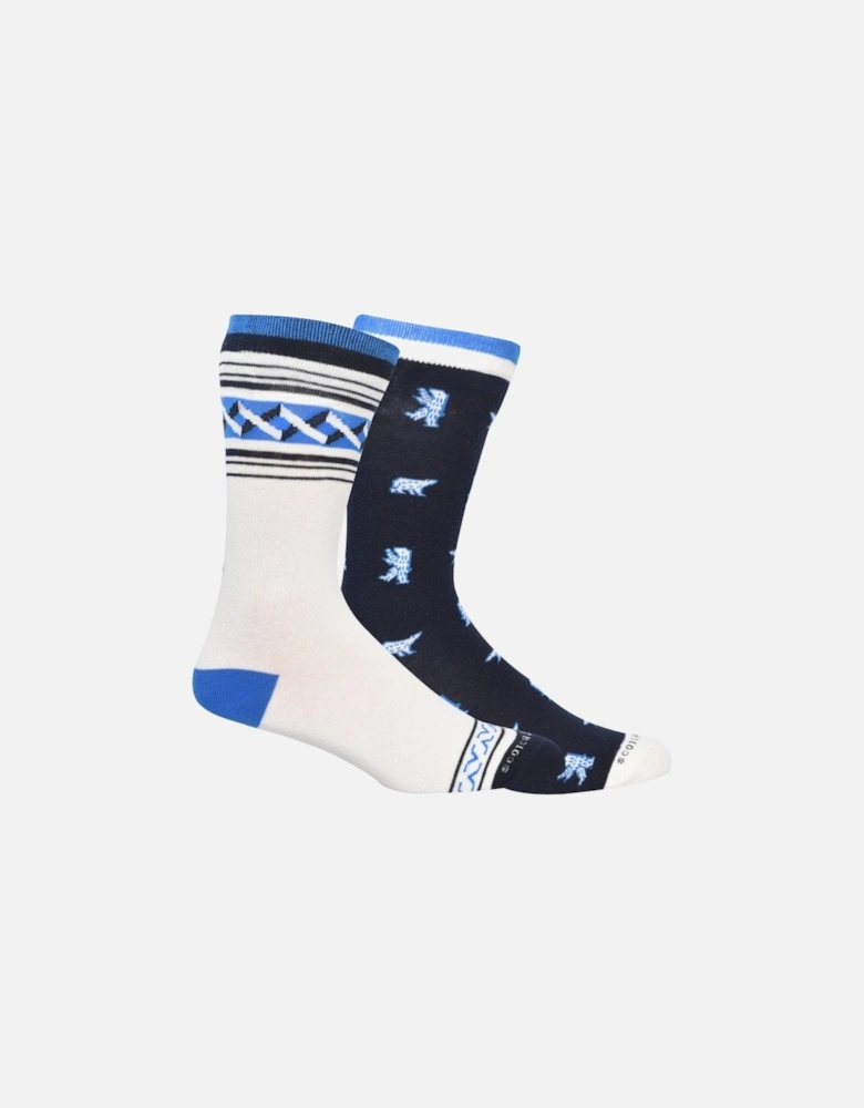 2-Pack Polar Bear and Fair Isle Socks, Navy/Cream