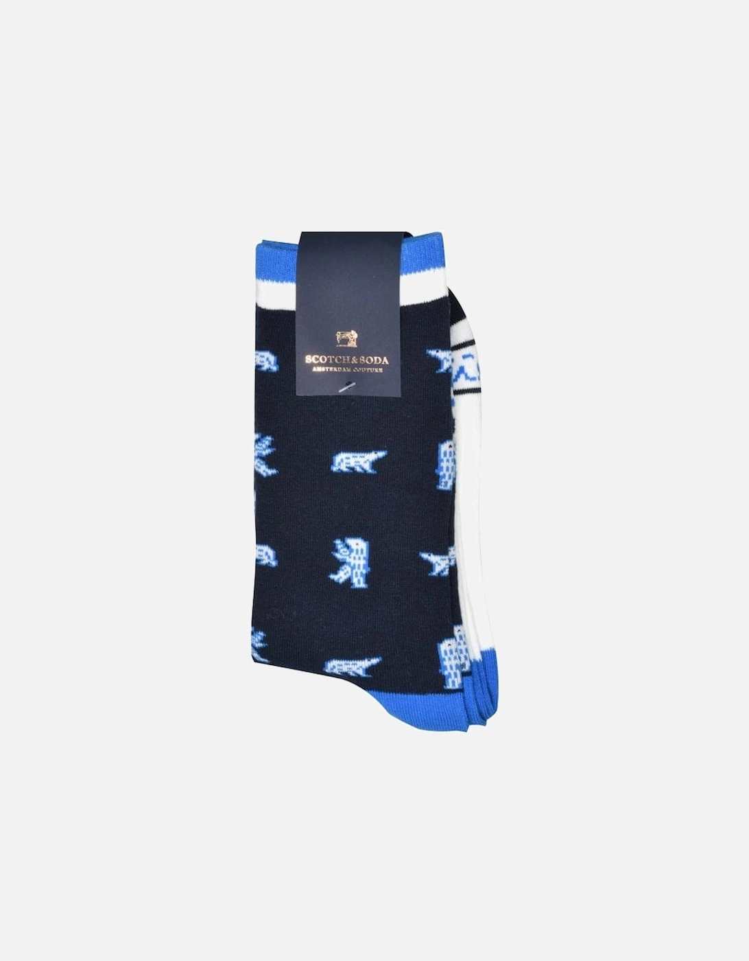 2-Pack Polar Bear and Fair Isle Socks, Navy/Cream