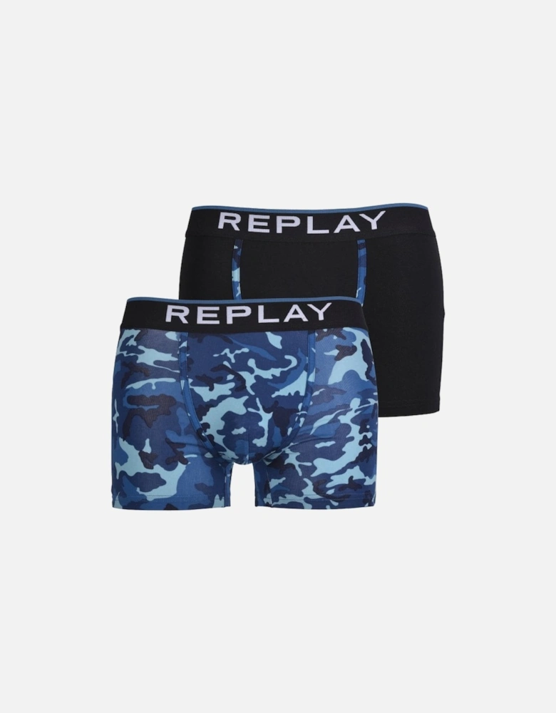 2-Pack Camo Boxer Trunks, Black/Blue