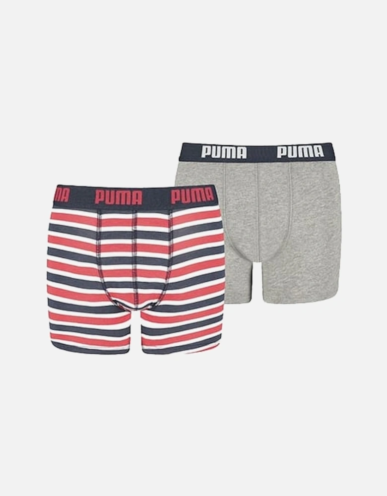 2-Pack Printed Stripe Boys Boxer Briefs, Red/Grey