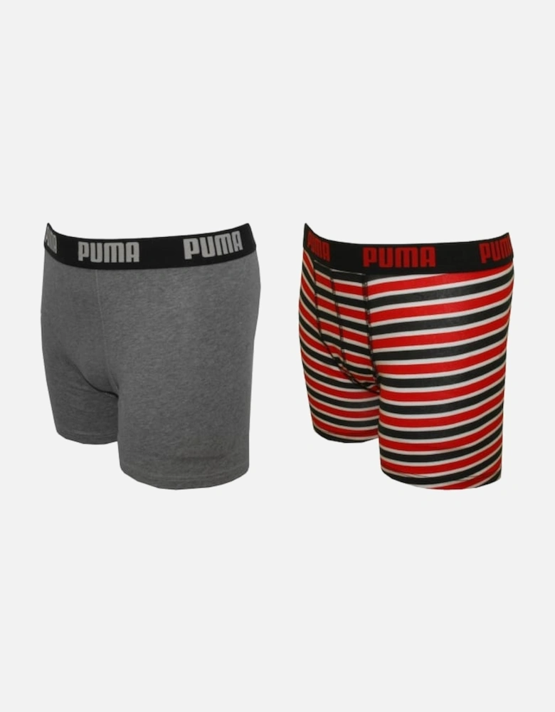 2-Pack Printed Stripe Boys Boxer Briefs, Red/Grey