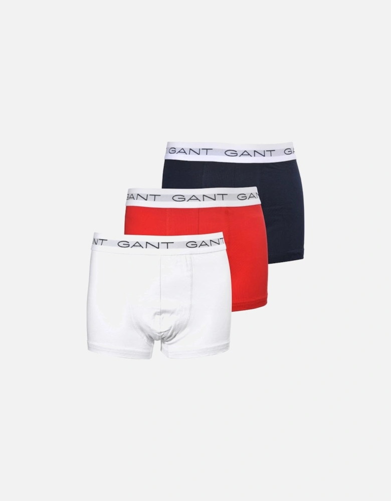 3-Pack White Waistband Boys Boxer Trunks, Navy/Red/White