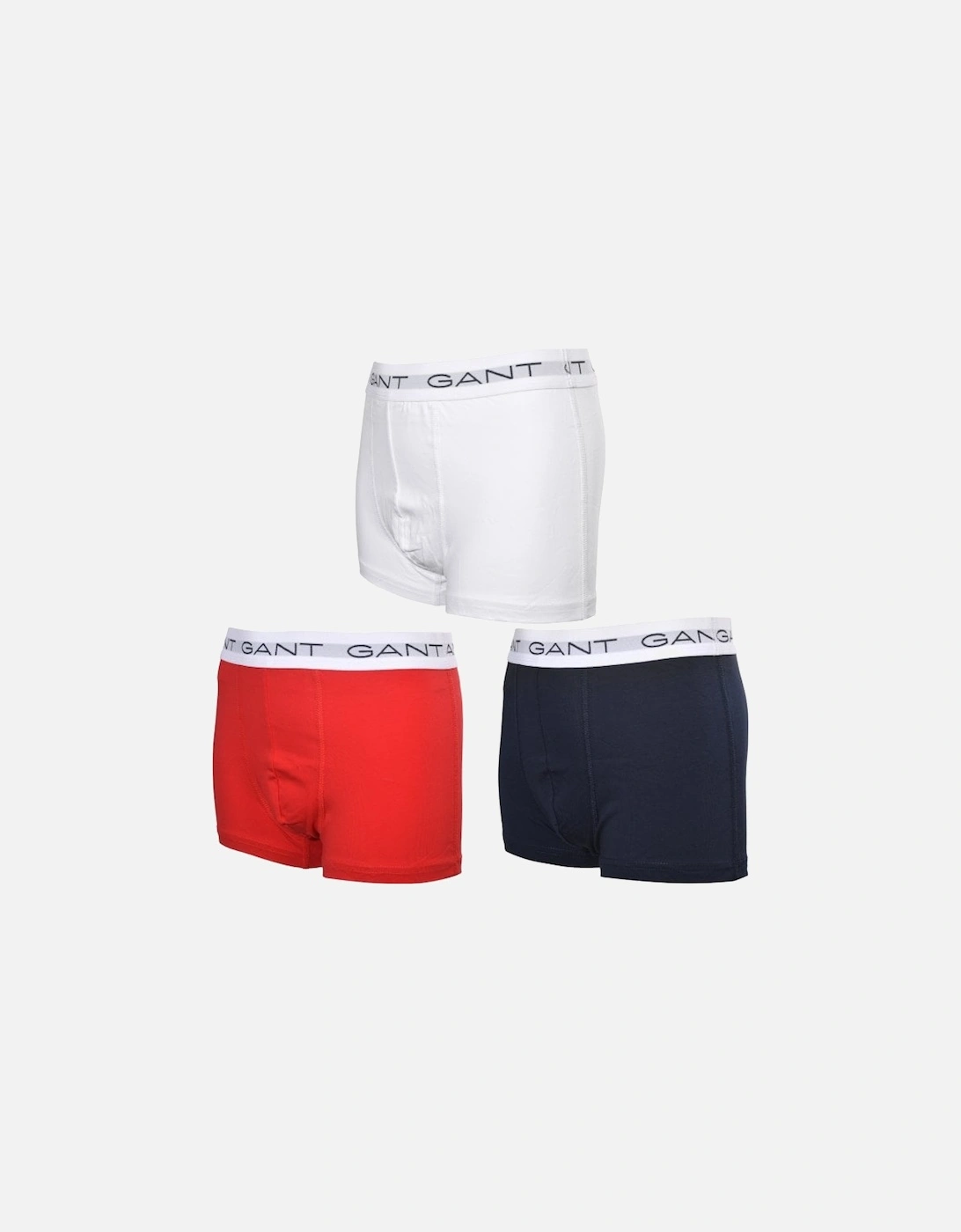 3-Pack White Waistband Boys Boxer Trunks, Navy/Red/White