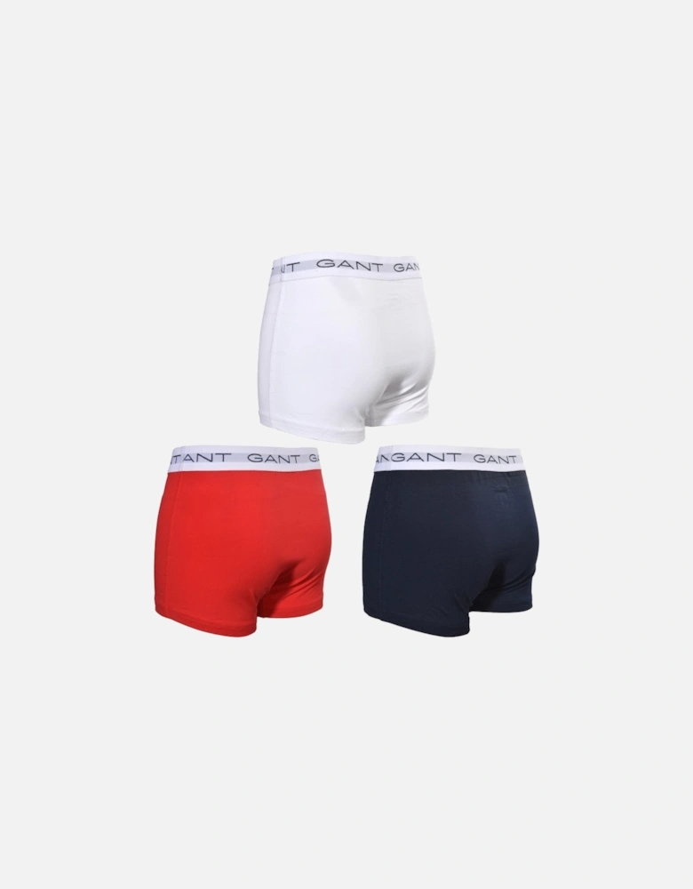 3-Pack White Waistband Boys Boxer Trunks, Navy/Red/White