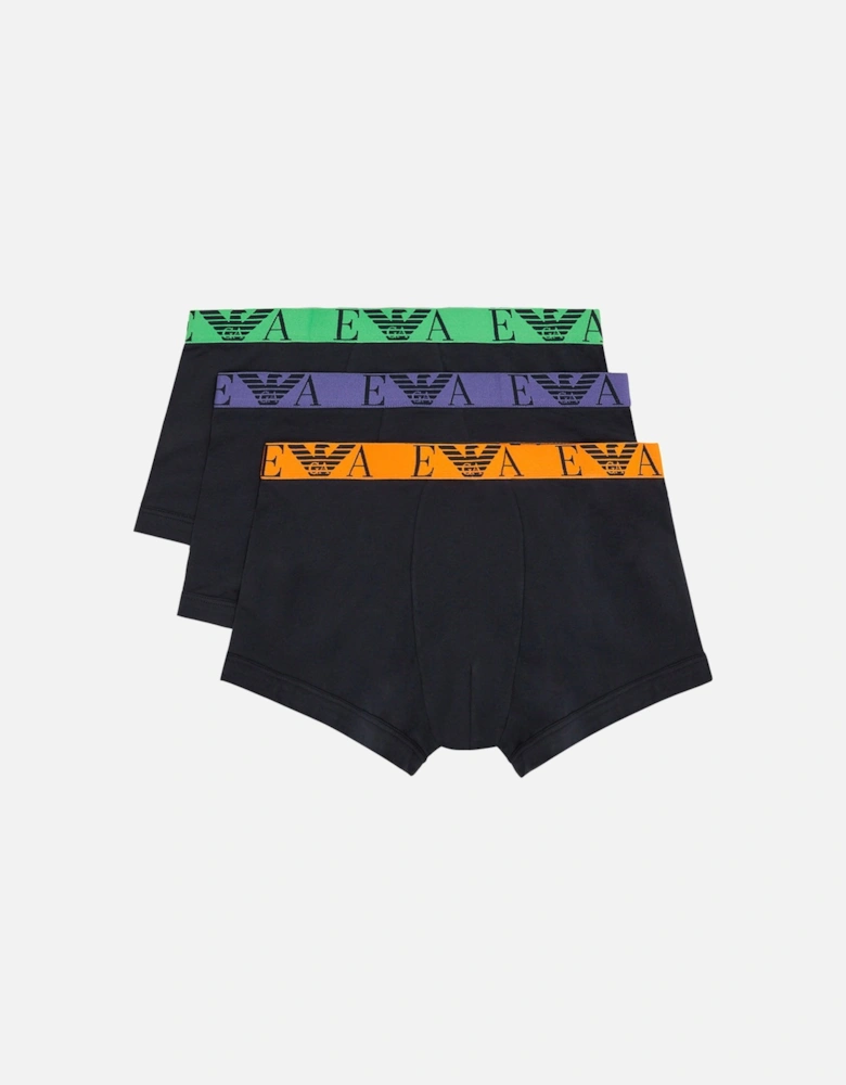 3-Pack Eagle Logo Boxer Trunks, Navy w/orange/green/purple