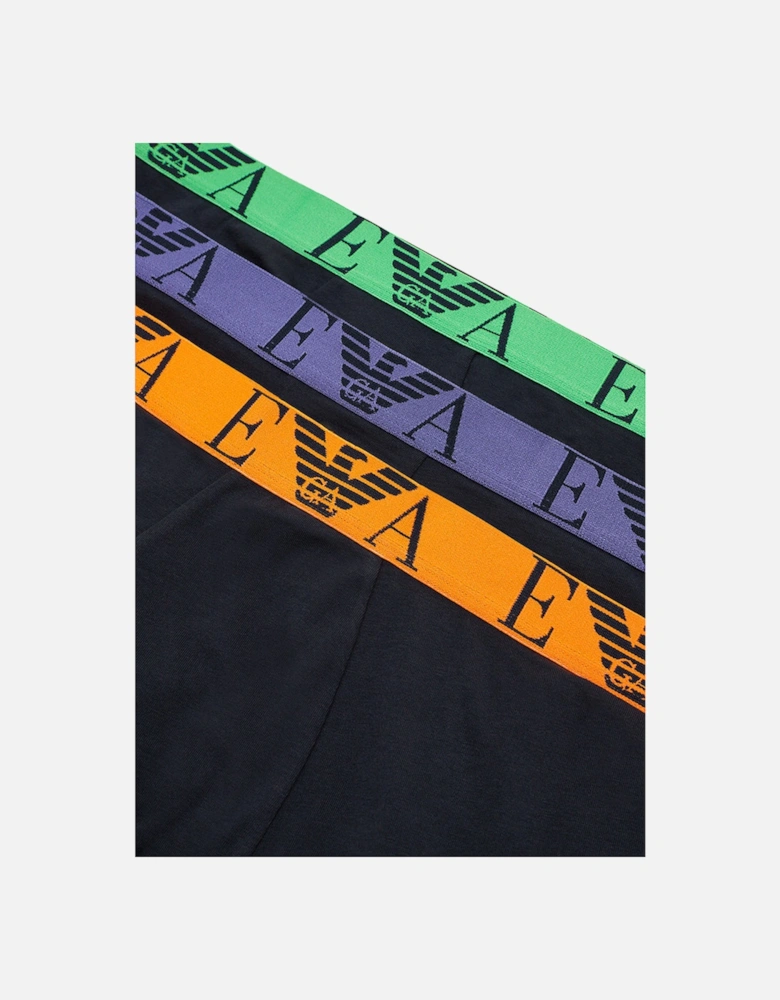 3-Pack Eagle Logo Boxer Trunks, Navy w/orange/green/purple