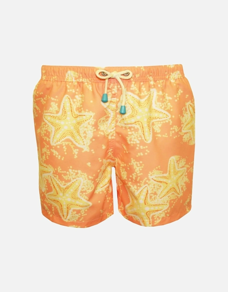 Starfish Print Boys Swim Shorts, Peach/Lemon