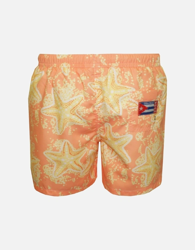 Starfish Print Boys Swim Shorts, Peach/Lemon