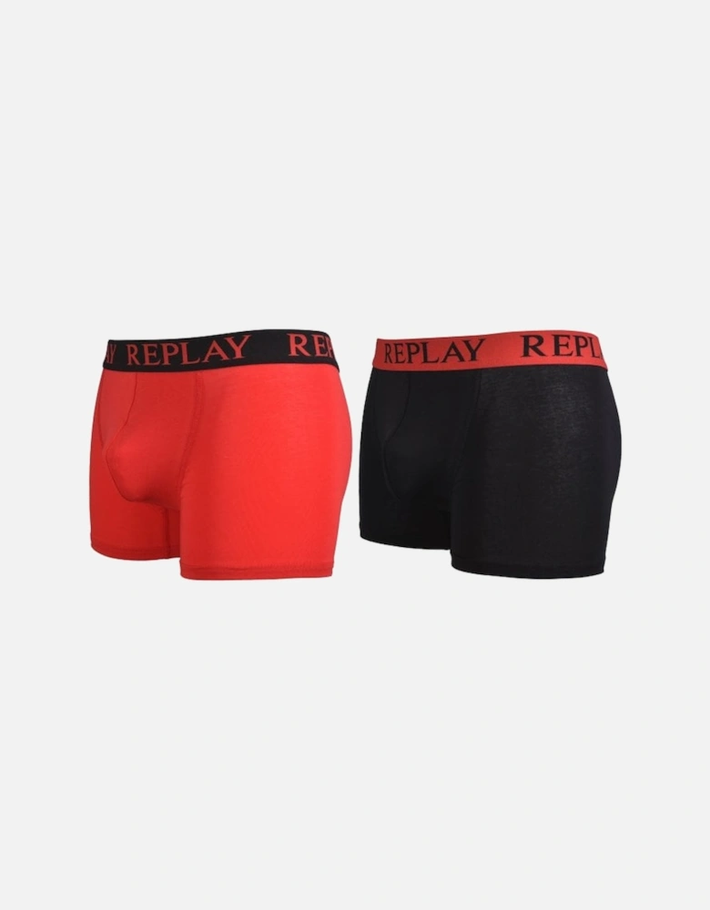2-Pack Contrast Waistband Boxer Trunks, Black/Red