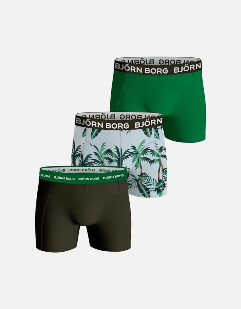 3-Pack Tropical & Solid Boxer Trunks, Green