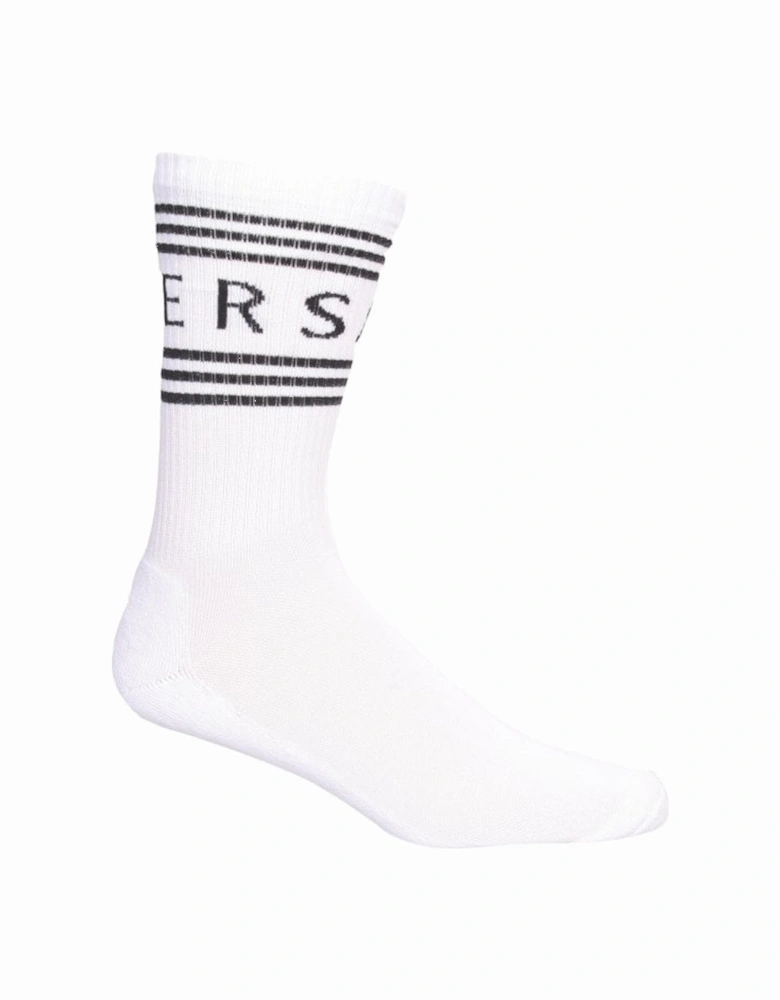 1990's Vintage Logo Sports Socks, White/black