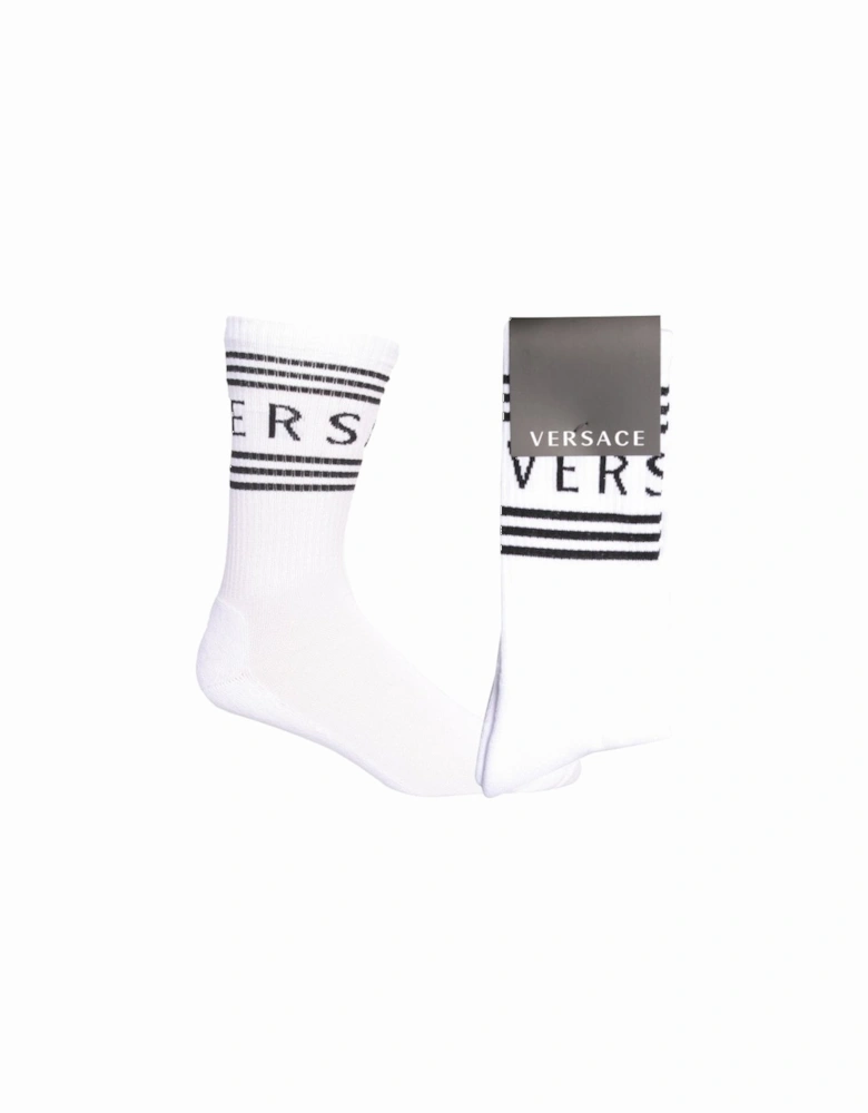 1990's Vintage Logo Sports Socks, White/black