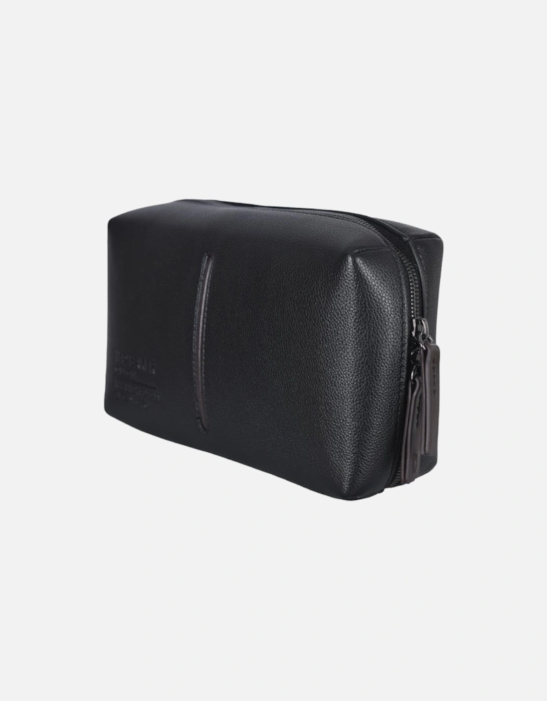 Inset Stripe Faux-Leather Washbag, Black