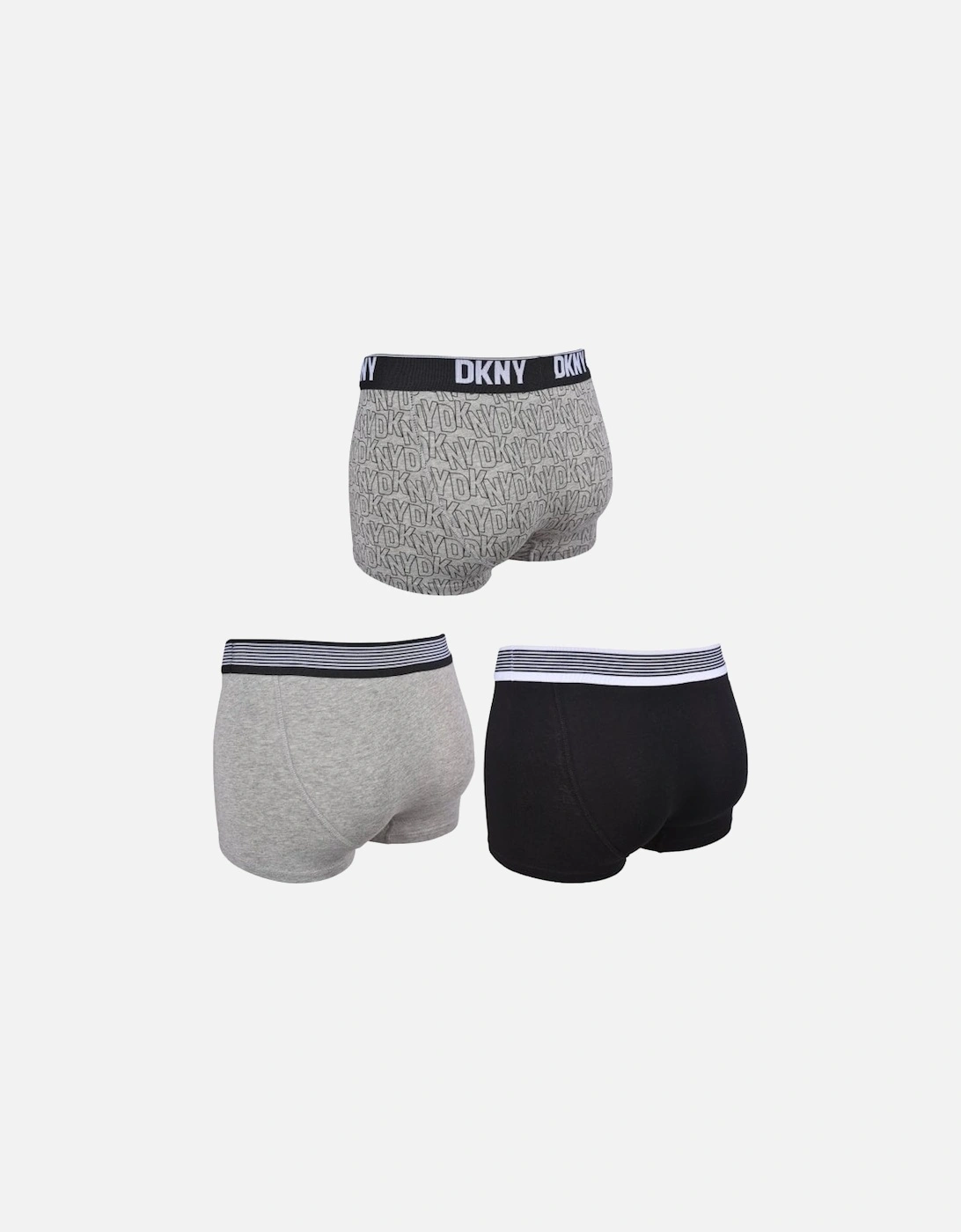 3-Pack AOP & Solid Boxer Trunks, Black/Grey