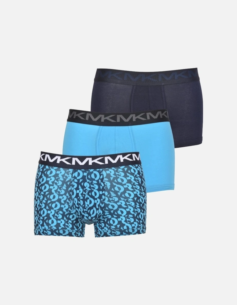 3-Pack AOP & Solid Boxer Trunks, Black/Turquoise