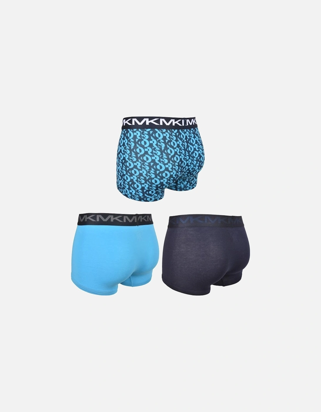 3-Pack AOP & Solid Boxer Trunks, Black/Turquoise