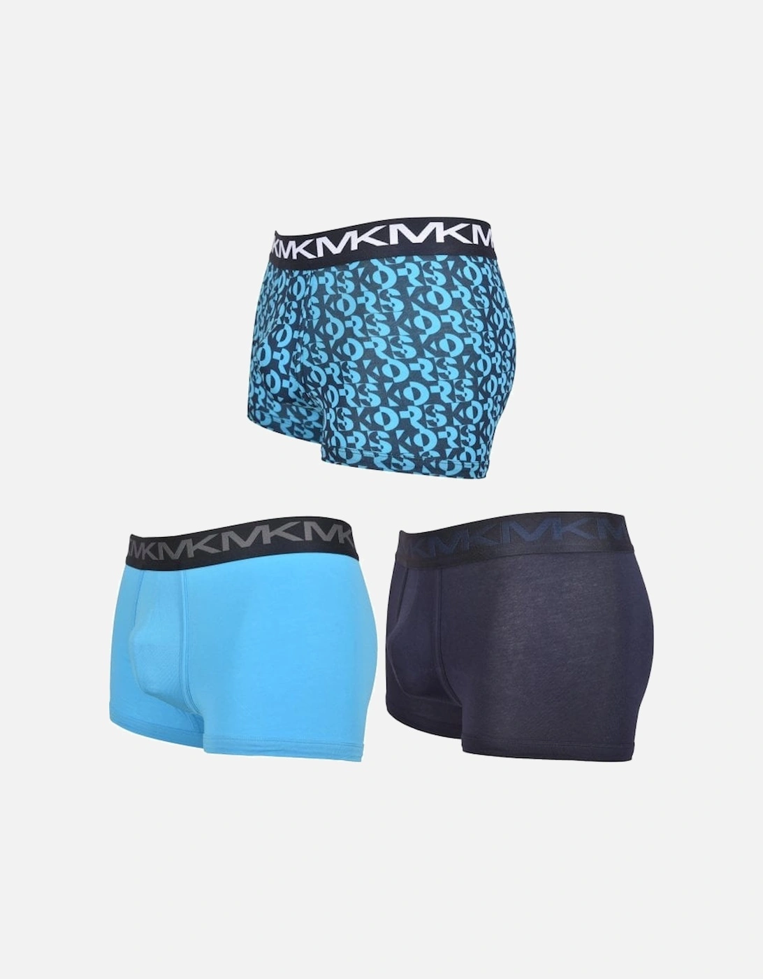 3-Pack AOP & Solid Boxer Trunks, Black/Turquoise