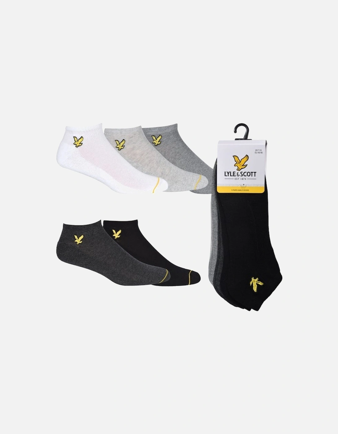 5-Pack Golden Eagle Logo Sports Trainer Socks, Black/White/Grey, 9 of 8