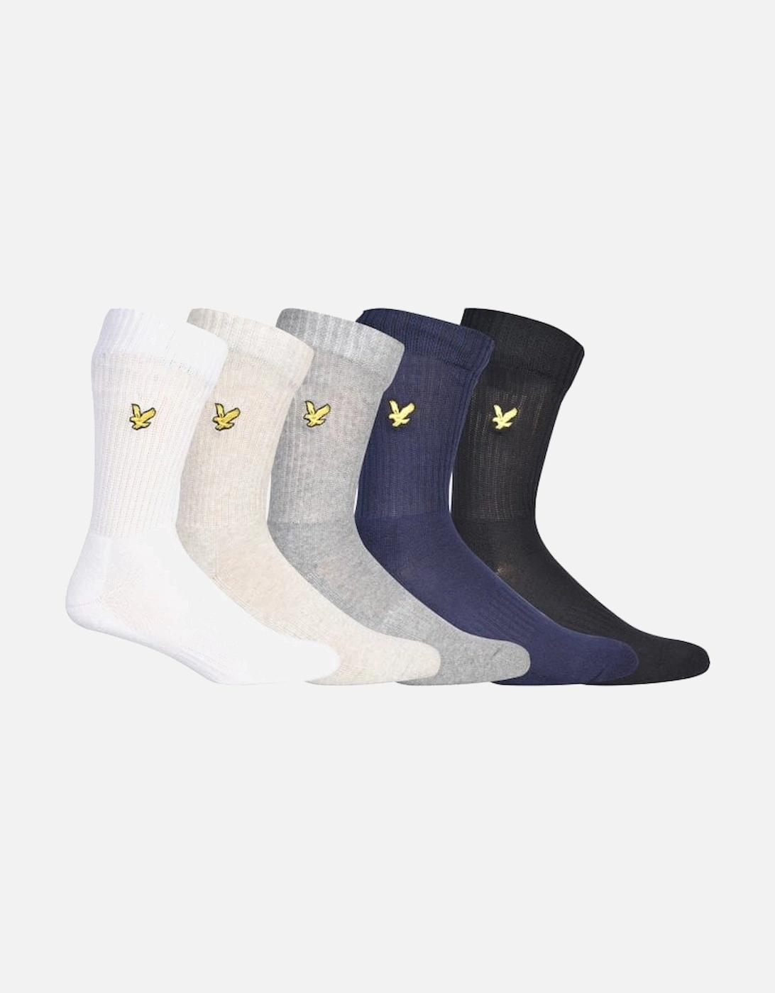 5-Pack Golden Eagle Logo Sports Socks, Black/Grey/White/Navy, 9 of 8