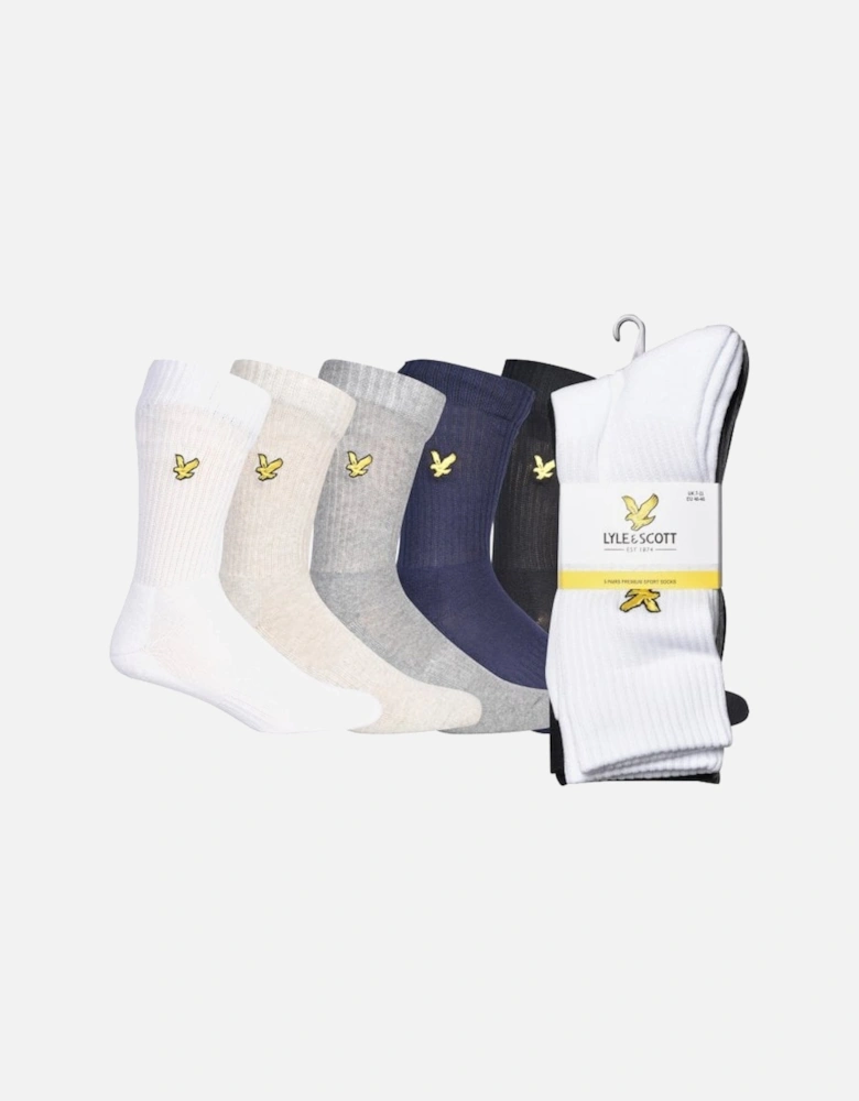 5-Pack Golden Eagle Logo Sports Socks, Black/Grey/White/Navy