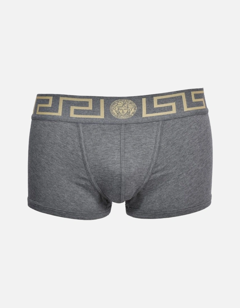 Iconic Greca Low-Rise Boxer Trunk, Grey and Gold